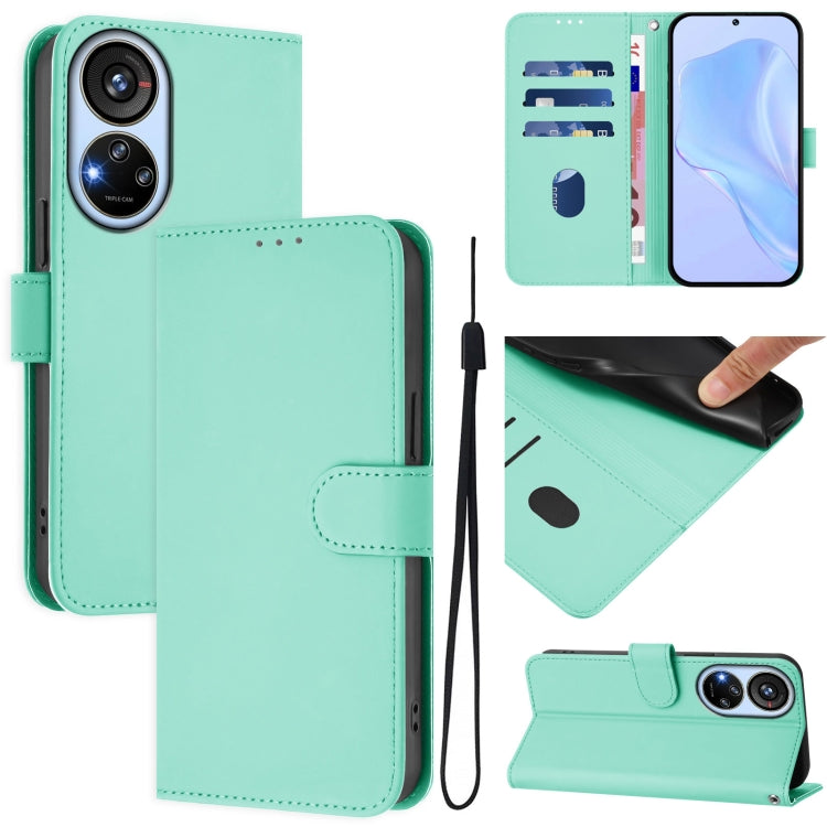 Skin Feel Solid Color Leather Phone Case with Lanyard, For ZTE Blade A52 Lite, For ZTE Blade V40s