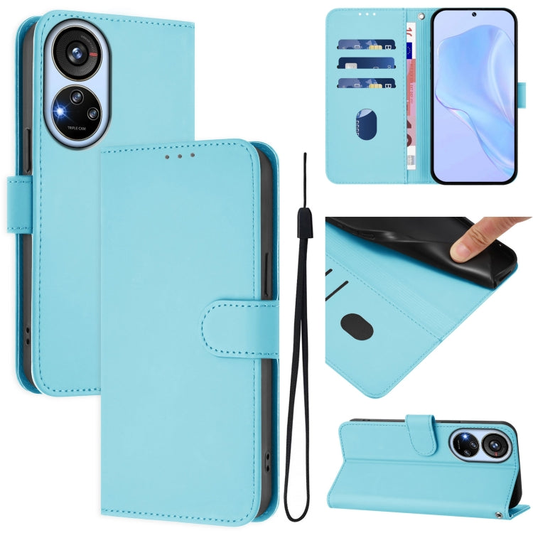 Skin Feel Solid Color Leather Phone Case with Lanyard, For ZTE Blade A52 Lite, For ZTE Blade V40s