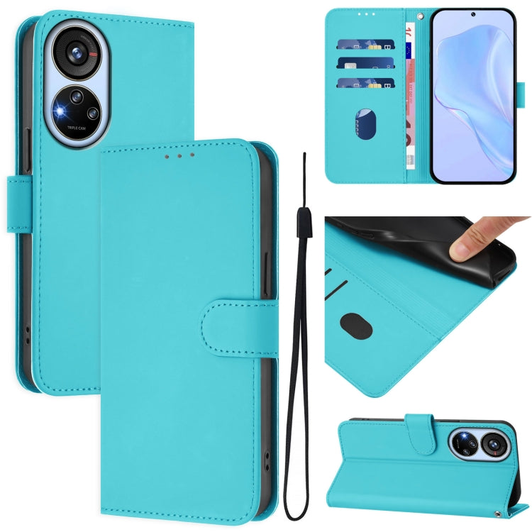 Skin Feel Solid Color Leather Phone Case with Lanyard, For ZTE Blade A52 Lite, For ZTE Blade V40s
