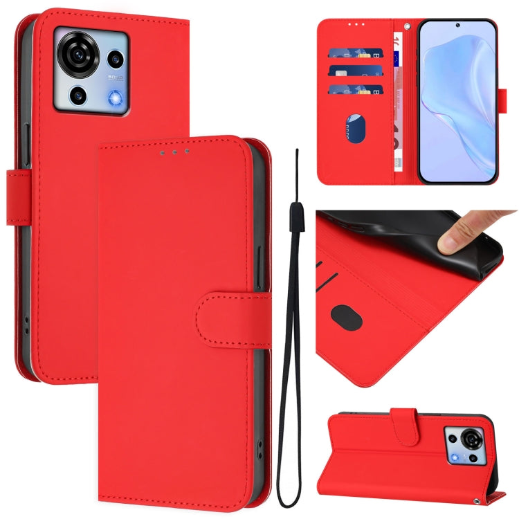 Skin Feel Solid Color Leather Phone Case with Lanyard, For ZTE Blade A73 4G, For ZTE Blade V50 Vita