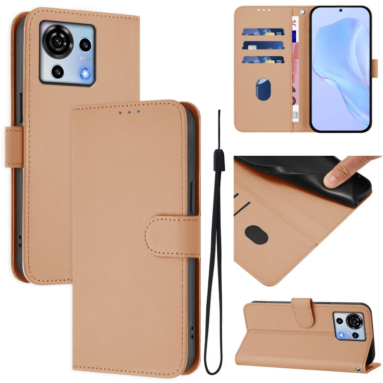 Skin Feel Solid Color Leather Phone Case with Lanyard, For ZTE Blade A73 4G, For ZTE Blade V50 Vita