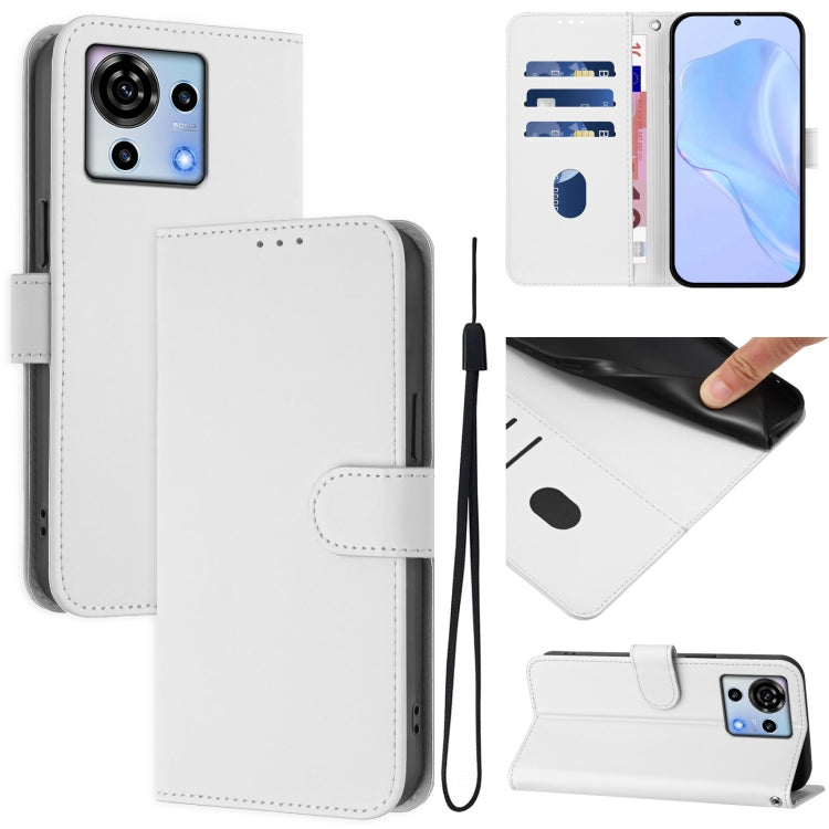 Skin Feel Solid Color Leather Phone Case with Lanyard, For ZTE Blade A73 4G, For ZTE Blade V50 Vita