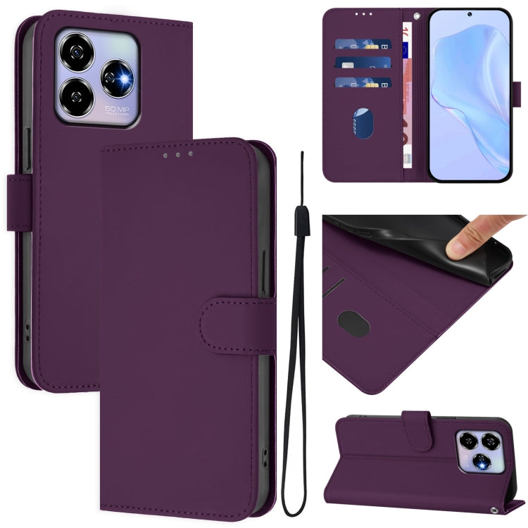 Skin Feel Solid Color Leather Phone Case with Lanyard, For ZTE Blade A35 / A55, For ZTE Blade V60 4G / Axon 60 4G