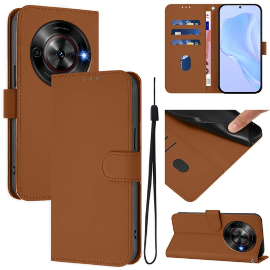 Skin Feel Solid Color Leather Phone Case with Lanyard, For ZTE Blade A75 5G, For ZTE Blade A75 4G