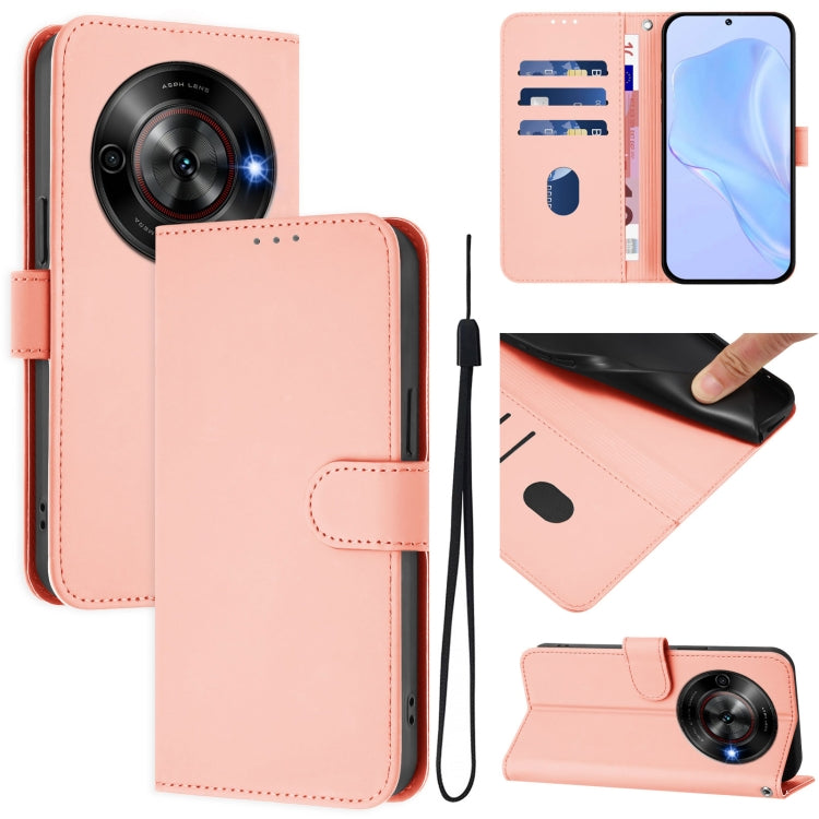 Skin Feel Solid Color Leather Phone Case with Lanyard, For ZTE Blade A75 5G, For ZTE Blade A75 4G
