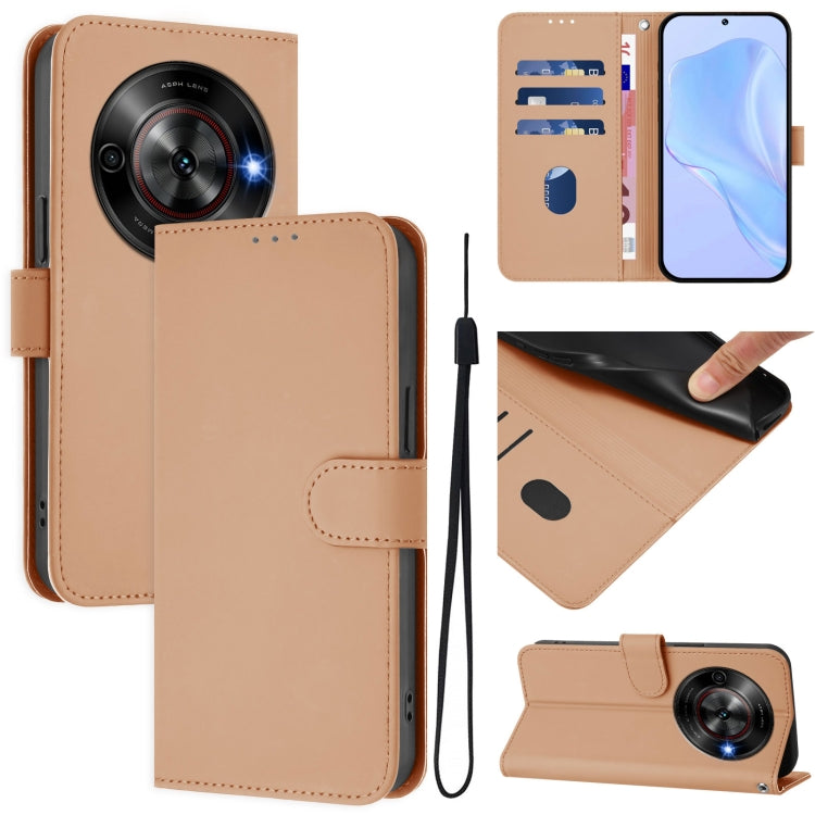 Skin Feel Solid Color Leather Phone Case with Lanyard, For ZTE Blade A75 5G, For ZTE Blade A75 4G