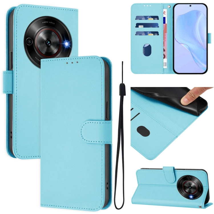 Skin Feel Solid Color Leather Phone Case with Lanyard, For ZTE Blade A75 5G, For ZTE Blade A75 4G