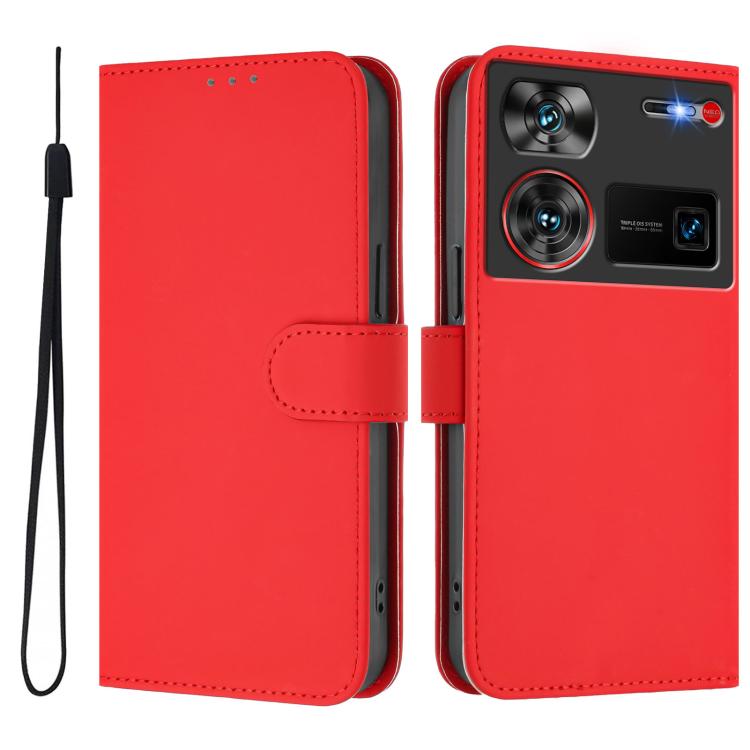 Skin Feel Solid Color Leather Phone Case with Lanyard, For ZTE Nubia Z60 Ultra, For ZTE Blade A73 5G