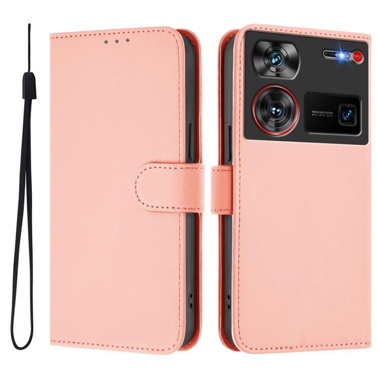 Skin Feel Solid Color Leather Phone Case with Lanyard, For ZTE Nubia Z60 Ultra, For ZTE Blade A73 5G
