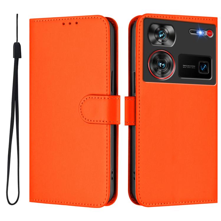 Skin Feel Solid Color Leather Phone Case with Lanyard, For ZTE Nubia Z60 Ultra, For ZTE Blade A73 5G