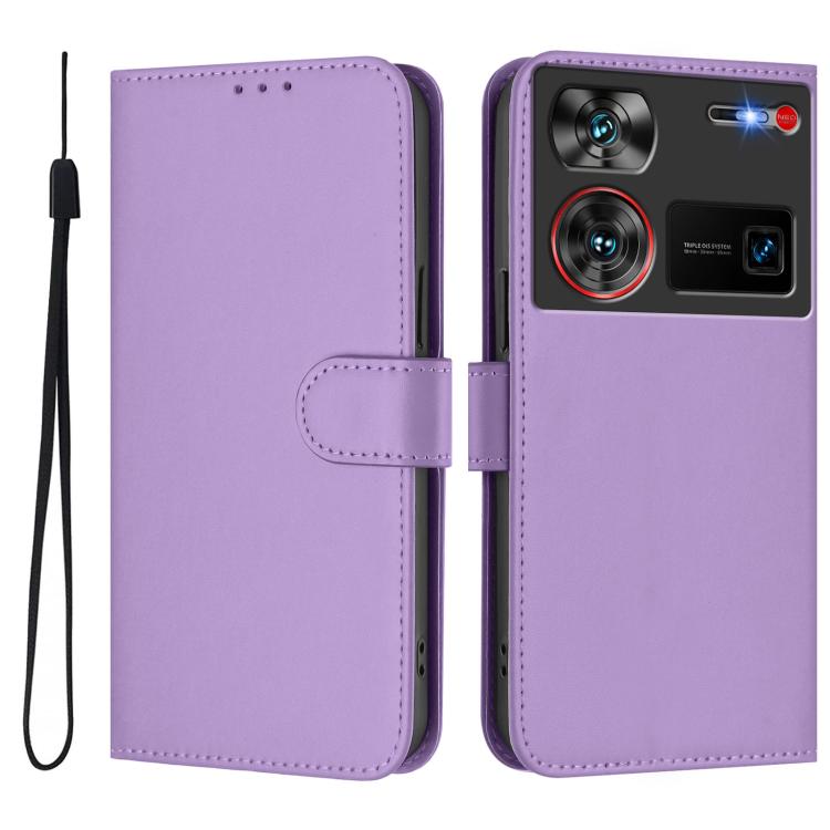 Skin Feel Solid Color Leather Phone Case with Lanyard, For ZTE Nubia Z60 Ultra, For ZTE Blade A73 5G