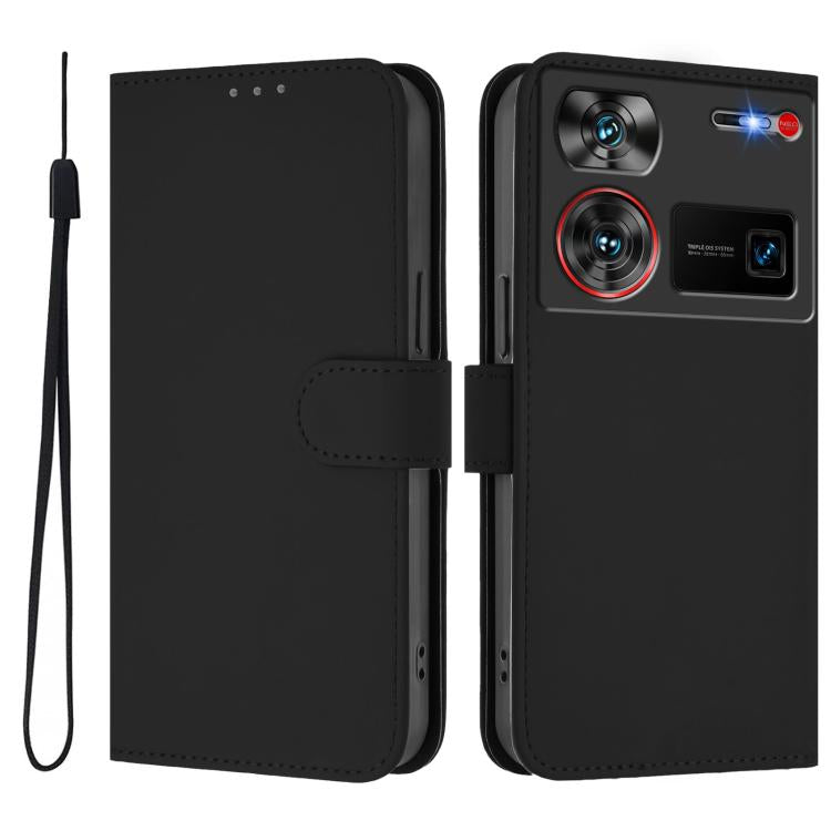 Skin Feel Solid Color Leather Phone Case with Lanyard, For ZTE Nubia Z60 Ultra, For ZTE Blade A73 5G