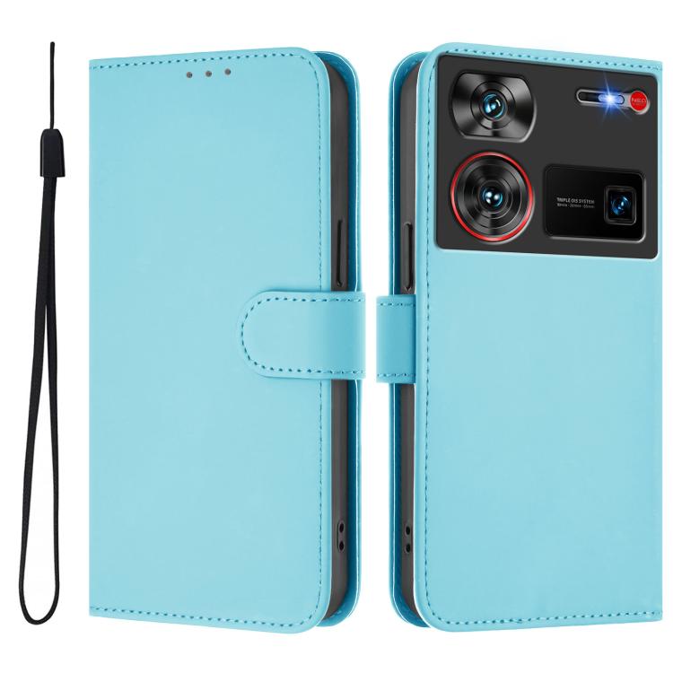 Skin Feel Solid Color Leather Phone Case with Lanyard, For ZTE Nubia Z60 Ultra, For ZTE Blade A73 5G
