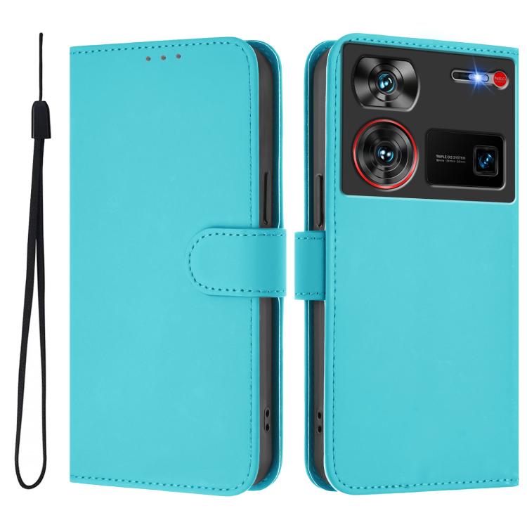 Skin Feel Solid Color Leather Phone Case with Lanyard, For ZTE Nubia Z60 Ultra, For ZTE Blade A73 5G