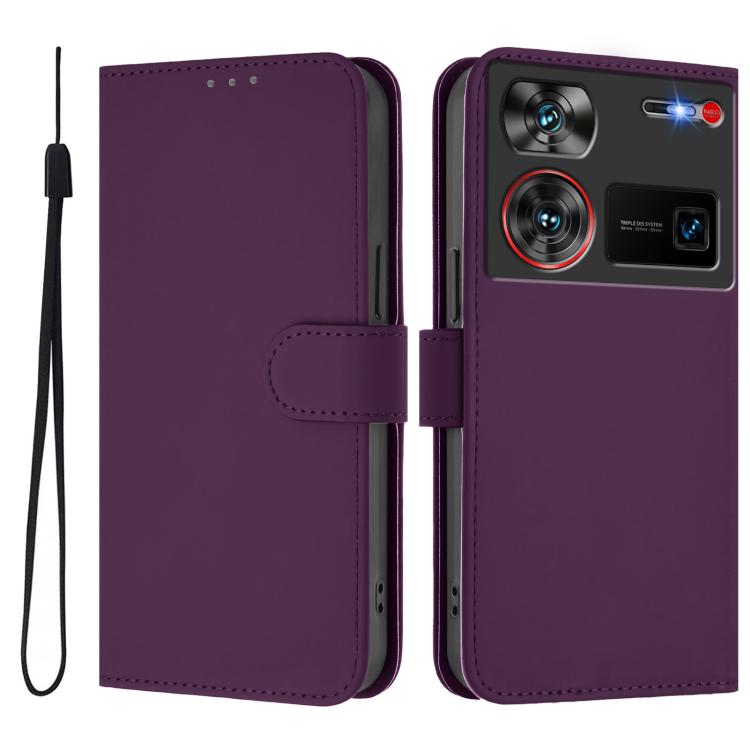 Skin Feel Solid Color Leather Phone Case with Lanyard, For ZTE Nubia Z60 Ultra, For ZTE Blade A73 5G