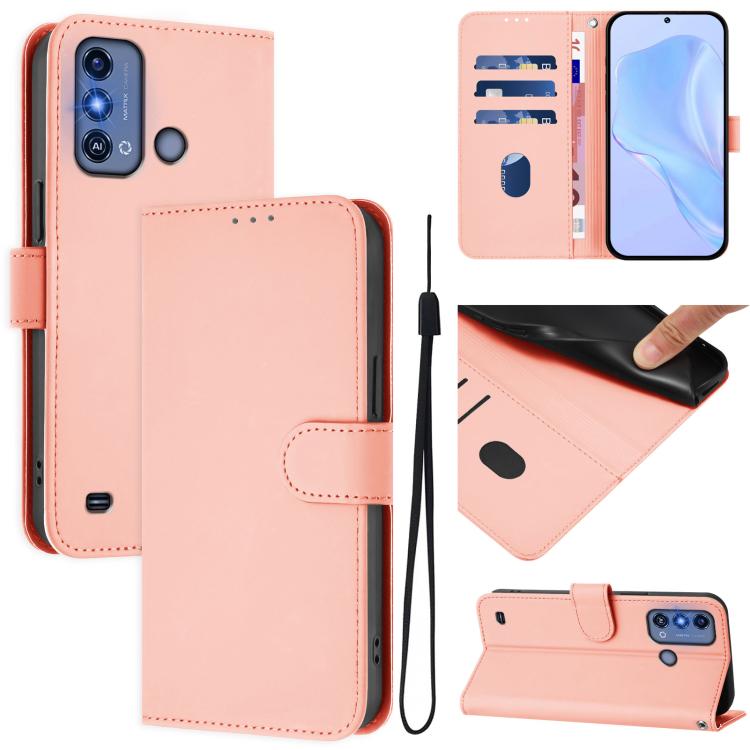 Skin Feel Solid Color Leather Phone Case with Lanyard, For ZTE Blade A53 / A53+, For ZTE Blade A53 Pro