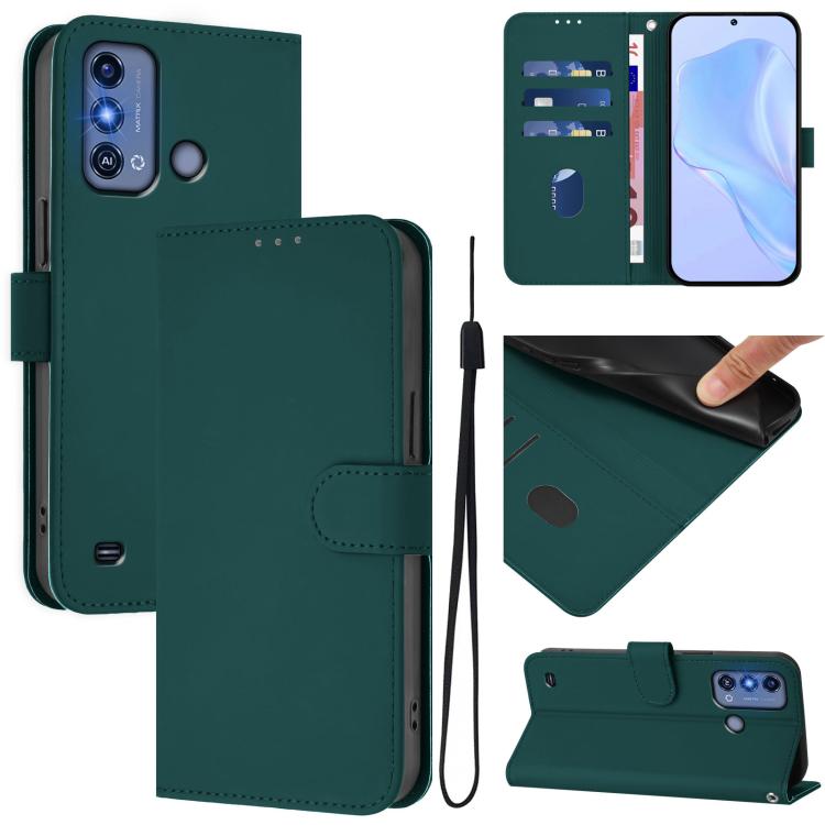 Skin Feel Solid Color Leather Phone Case with Lanyard, For ZTE Blade A53 / A53+, For ZTE Blade A53 Pro