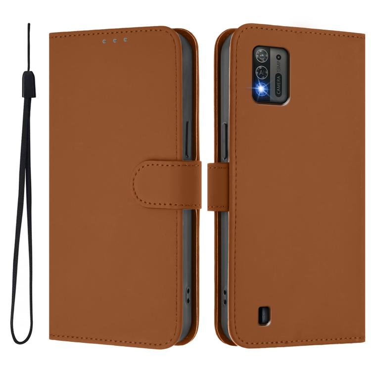 Skin Feel Solid Color Leather Phone Case with Lanyard, For ZTE Blade A52 Lite, For ZTE Blade V40s