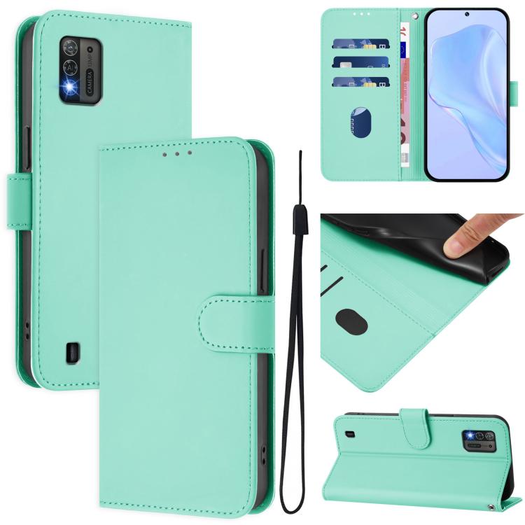 Skin Feel Solid Color Leather Phone Case with Lanyard, For ZTE Blade A52 Lite, For ZTE Blade V40s