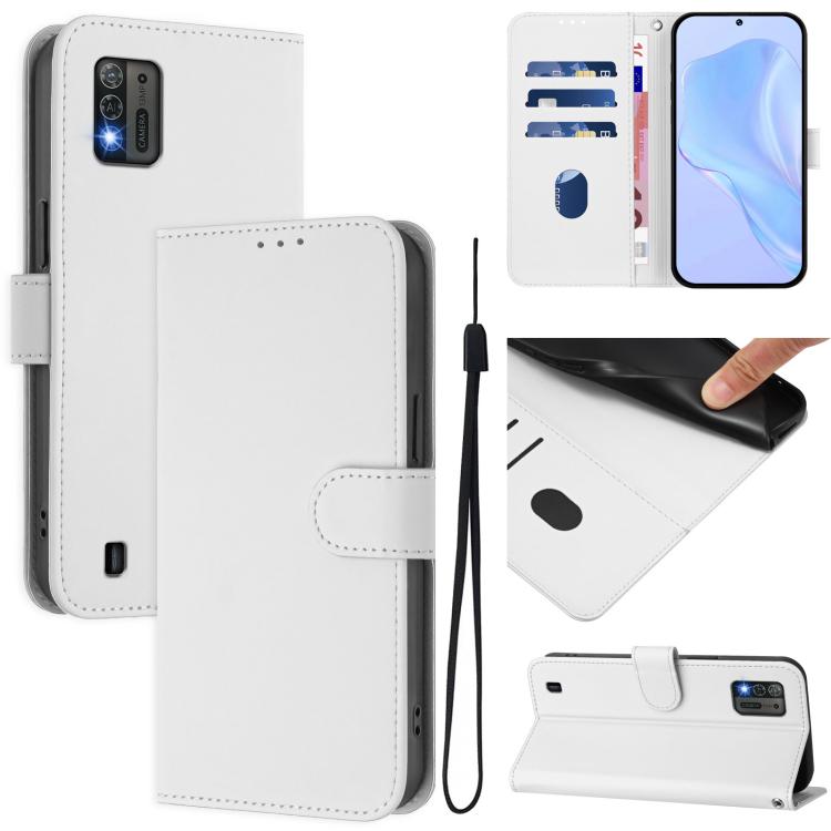 Skin Feel Solid Color Leather Phone Case with Lanyard, For ZTE Blade A52 Lite, For ZTE Blade V40s
