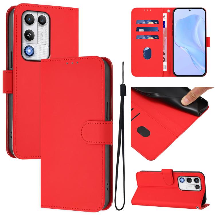 Skin Feel Solid Color Leather Phone Case with Lanyard, For ZTE nubia RedMagic 11 Air, For ZTE Blade A75 Pro/Telstra T-Elite 5G