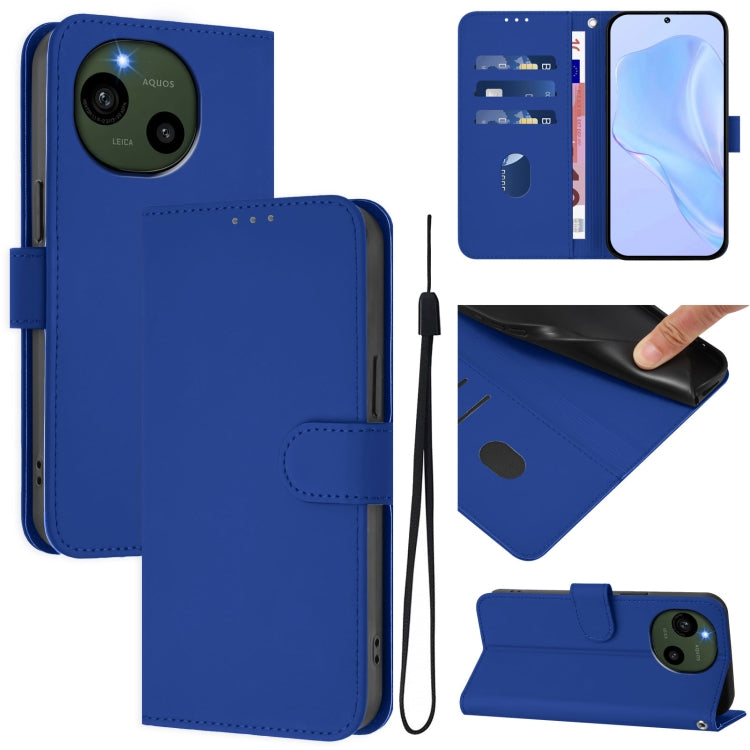 Skin Feel Solid Color Leather Phone Case with Lanyard, For Sharp Aquos Wish4/SH-52E, For Sharp Aquos R9/SH-51E