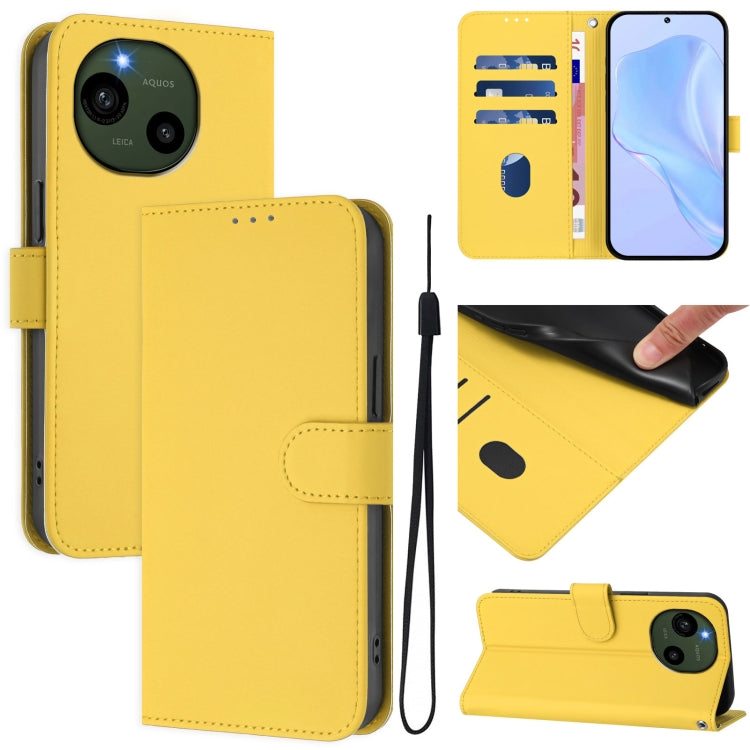 Skin Feel Solid Color Leather Phone Case with Lanyard, For Sharp Aquos Wish4/SH-52E, For Sharp Aquos R9/SH-51E