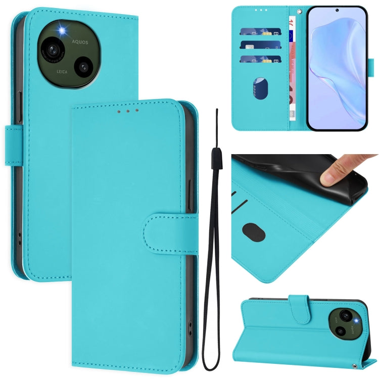 Skin Feel Solid Color Leather Phone Case with Lanyard, For Sharp Aquos Wish4/SH-52E, For Sharp Aquos R9/SH-51E