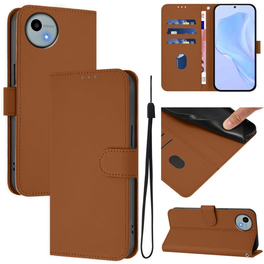 Skin Feel Solid Color Leather Phone Case with Lanyard, For Sharp Aquos Wish4/SH-52E, For Sharp Aquos R9/SH-51E