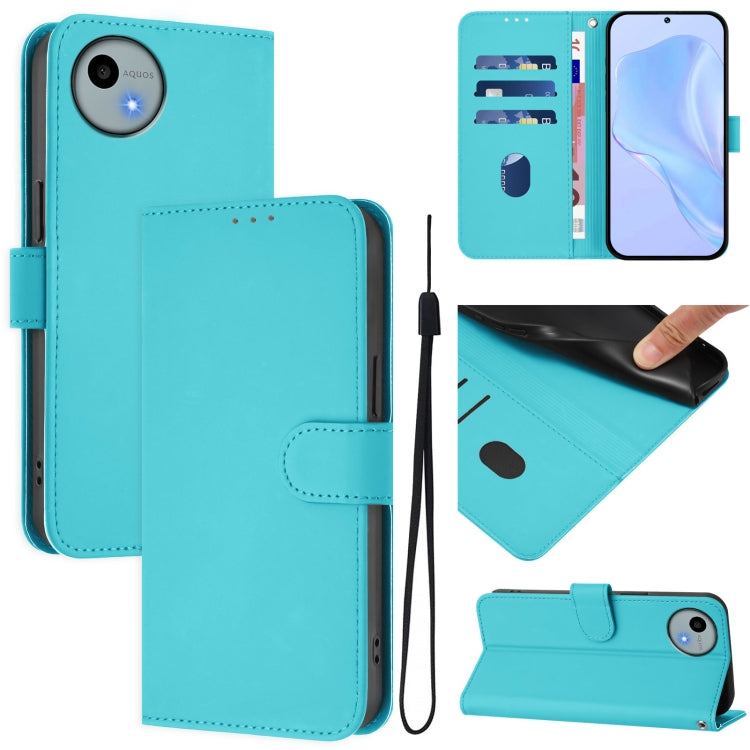 Skin Feel Solid Color Leather Phone Case with Lanyard, For Sharp Aquos Wish4/SH-52E, For Sharp Aquos R9/SH-51E
