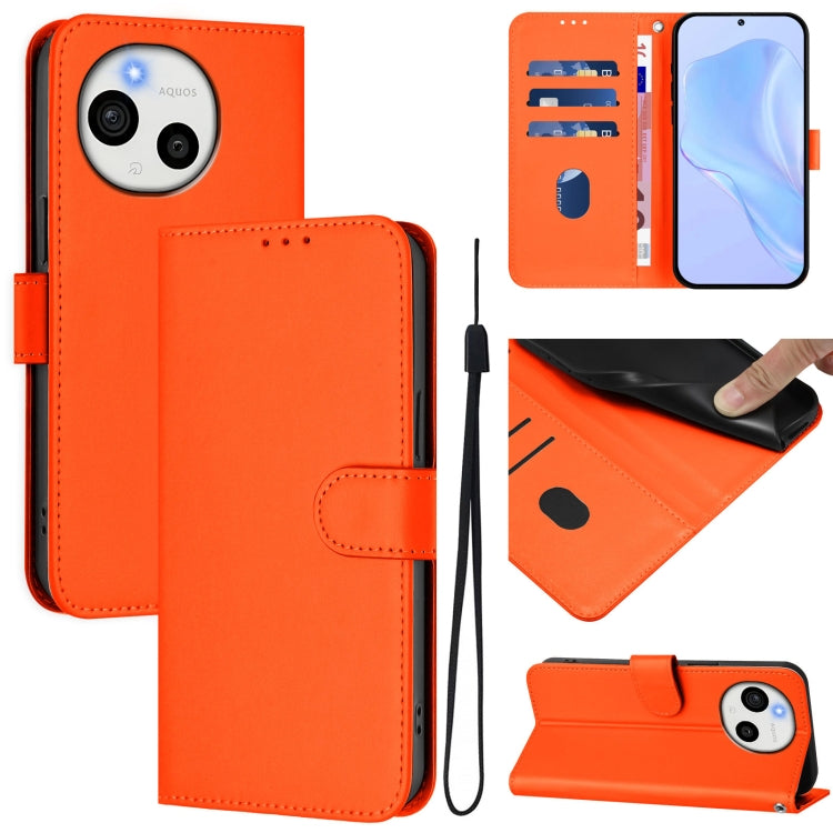 Skin Feel Solid Color Leather Phone Case with Lanyard, For Sharp Basio Active3, For Sharp Aquos Sense9 Plus