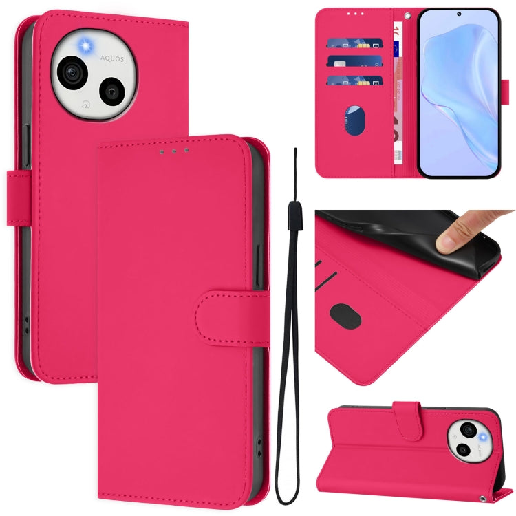 Skin Feel Solid Color Leather Phone Case with Lanyard, For Sharp Basio Active3, For Sharp Aquos Sense9 Plus