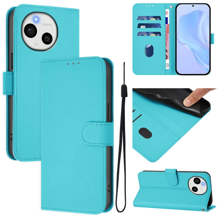 Skin Feel Solid Color Leather Phone Case with Lanyard, For Sharp Basio Active3, For Sharp Aquos Sense9 Plus