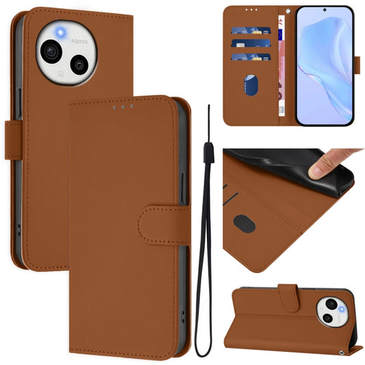Skin Feel Solid Color Leather Phone Case with Lanyard, For Sharp Aquos Sense9, For Sharp Aquos R9 Pro SH-54E