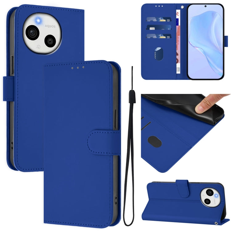 Skin Feel Solid Color Leather Phone Case with Lanyard, For Sharp Aquos Sense9, For Sharp Aquos R9 Pro SH-54E