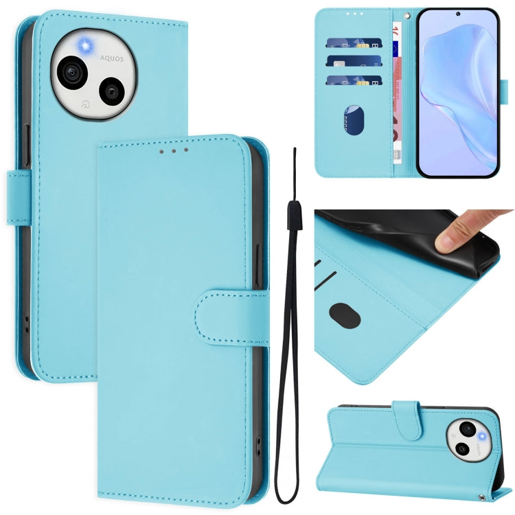Skin Feel Solid Color Leather Phone Case with Lanyard, For Sharp Aquos Sense9, For Sharp Aquos R9 Pro SH-54E