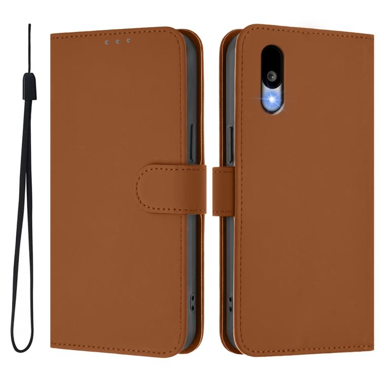 Skin Feel Solid Color Leather Phone Case with Lanyard, For Sharp Basio Active3, For Sharp Aquos Sense9 Plus