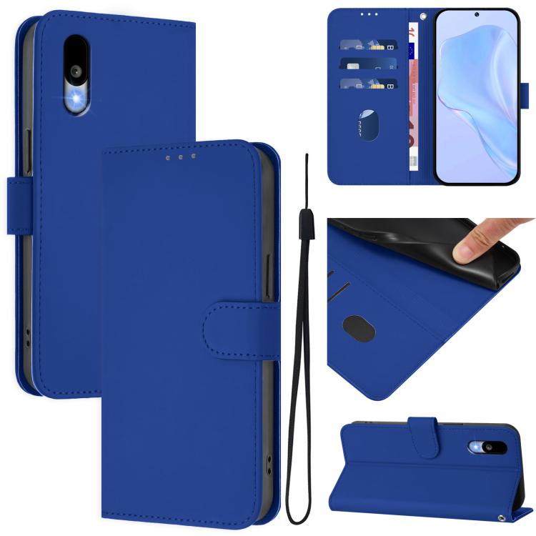 Skin Feel Solid Color Leather Phone Case with Lanyard, For Sharp Basio Active3, For Sharp Aquos Sense9 Plus
