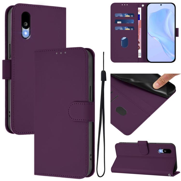 Skin Feel Solid Color Leather Phone Case with Lanyard, For Sharp Basio Active3, For Sharp Aquos Sense9 Plus