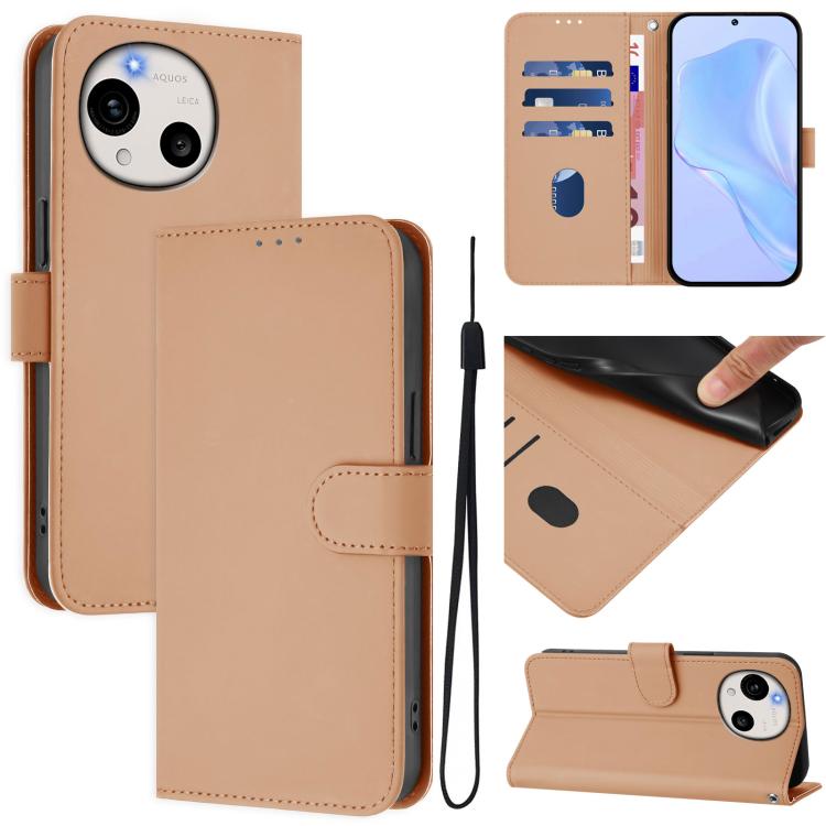 Skin Feel Solid Color Leather Phone Case with Lanyard, For Sharp Aquos wish6, For Sharp Aquos R11