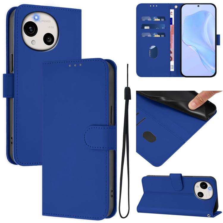 Skin Feel Solid Color Leather Phone Case with Lanyard, For Sharp Aquos wish6, For Sharp Aquos R11