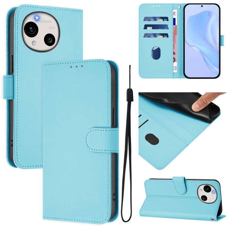 Skin Feel Solid Color Leather Phone Case with Lanyard, For Sharp Aquos wish6, For Sharp Aquos R11