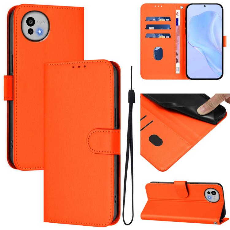 Skin Feel Solid Color Leather Phone Case with Lanyard, For Sharp Aquos wish6, For Sharp Aquos R11