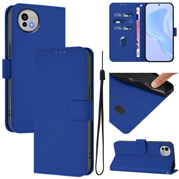 Skin Feel Solid Color Leather Phone Case with Lanyard, For Sharp Aquos wish6, For Sharp Aquos R11