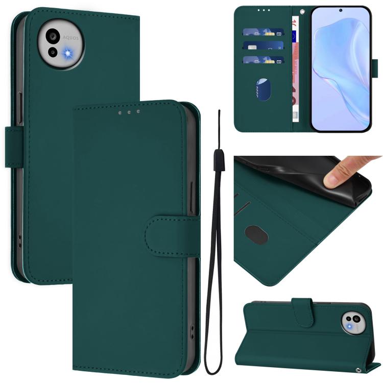 Skin Feel Solid Color Leather Phone Case with Lanyard, For Sharp Aquos wish6, For Sharp Aquos R11
