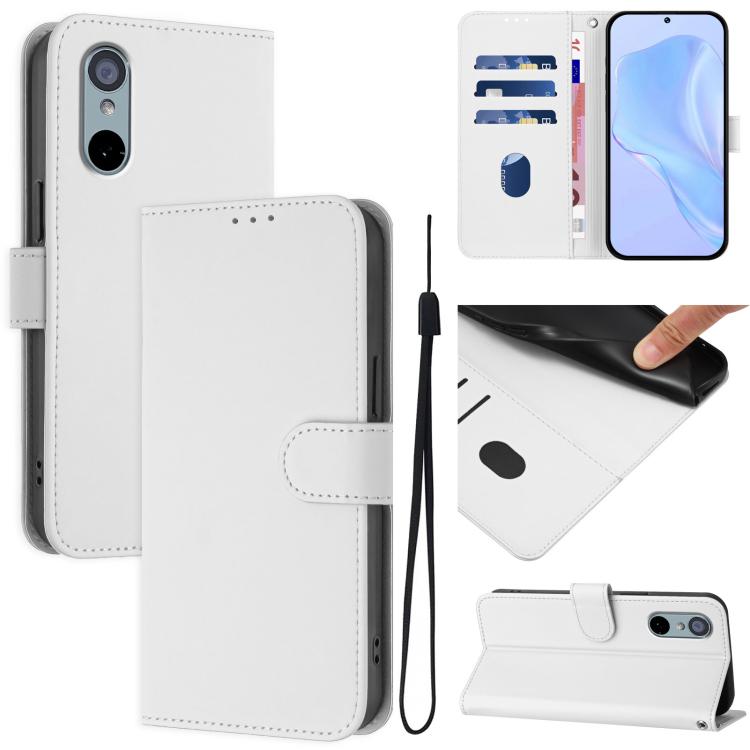 Skin Feel Solid Color Leather Phone Case with Lanyard, For Sharp Aquos Sense8 SHG11/SH-54D, For Sharp Aquos Wish3