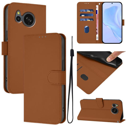 Skin Feel Solid Color Leather Phone Case with Lanyard, For Sharp Aquos Sense8 SHG11/SH-54D, For Sharp Aquos Wish3