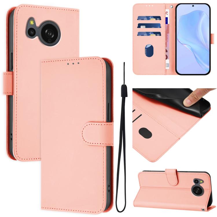 Skin Feel Solid Color Leather Phone Case with Lanyard, For Sharp Aquos Sense8 SHG11/SH-54D, For Sharp Aquos Wish3