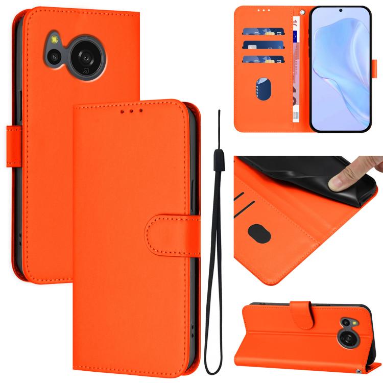 Skin Feel Solid Color Leather Phone Case with Lanyard, For Sharp Aquos Sense8 SHG11/SH-54D, For Sharp Aquos Wish3