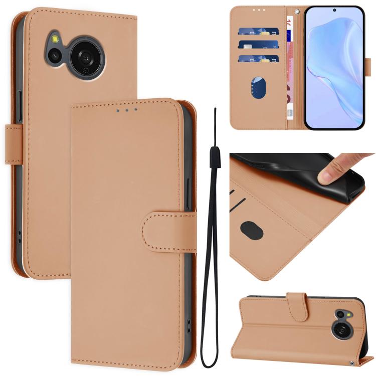Skin Feel Solid Color Leather Phone Case with Lanyard, For Sharp Aquos Sense8 SHG11/SH-54D, For Sharp Aquos Wish3